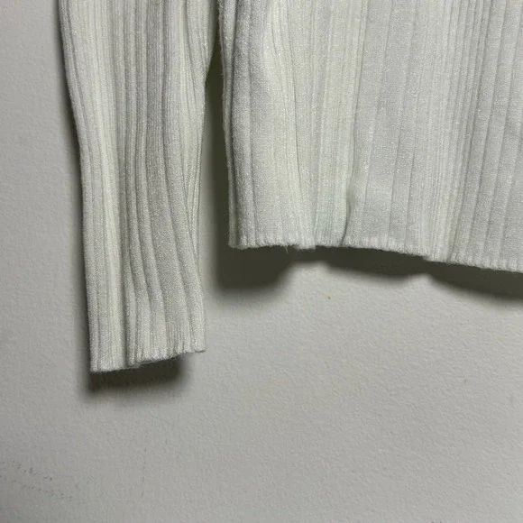 White House Black Market Ribbed Polo Sweater White V-Neck Long Sleeve XS - Picture 6 of 6